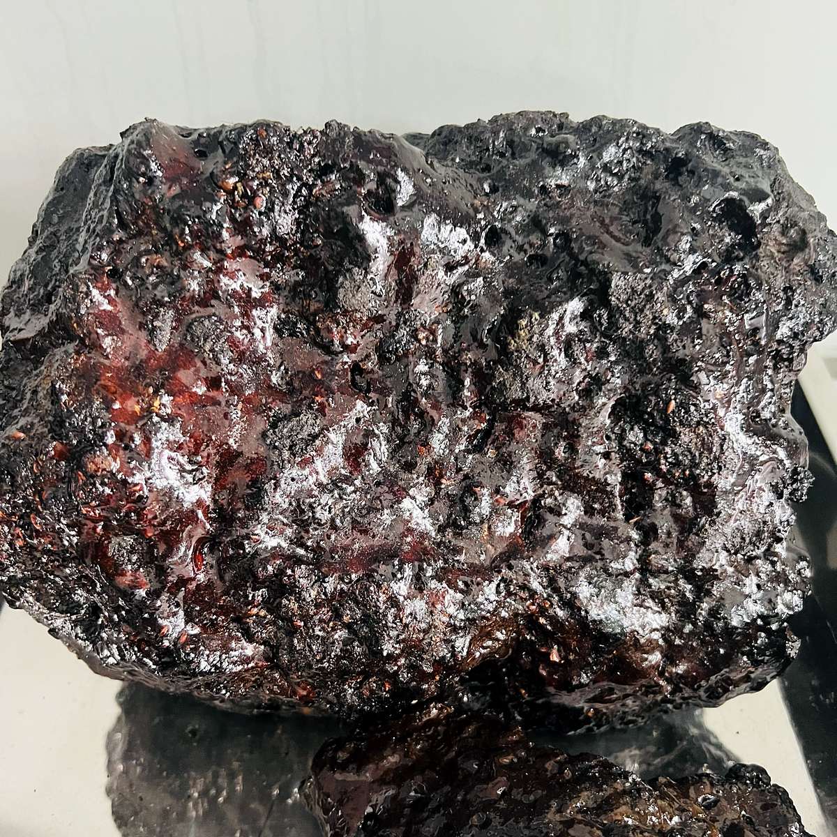 Close-up of glossy purified shilajit resin