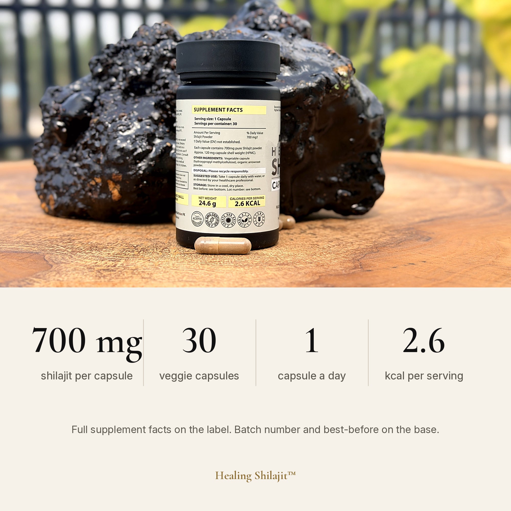 Sun-Dried Himalayan Shilajit Powder Capsules — 700 mg, 30 Veggie Capsules