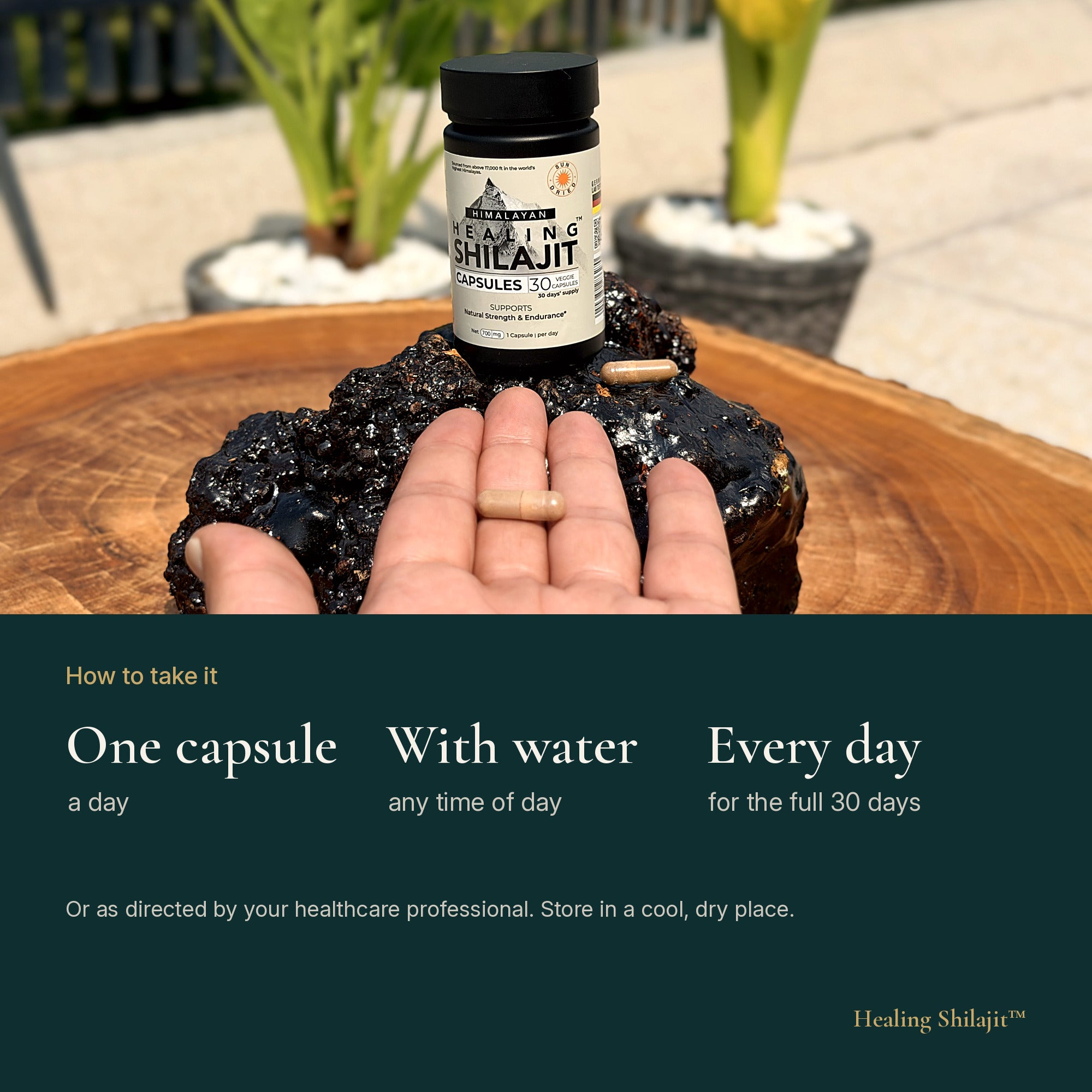 Sun-Dried Himalayan Shilajit Powder Capsules — 700 mg, 30 Veggie Capsules