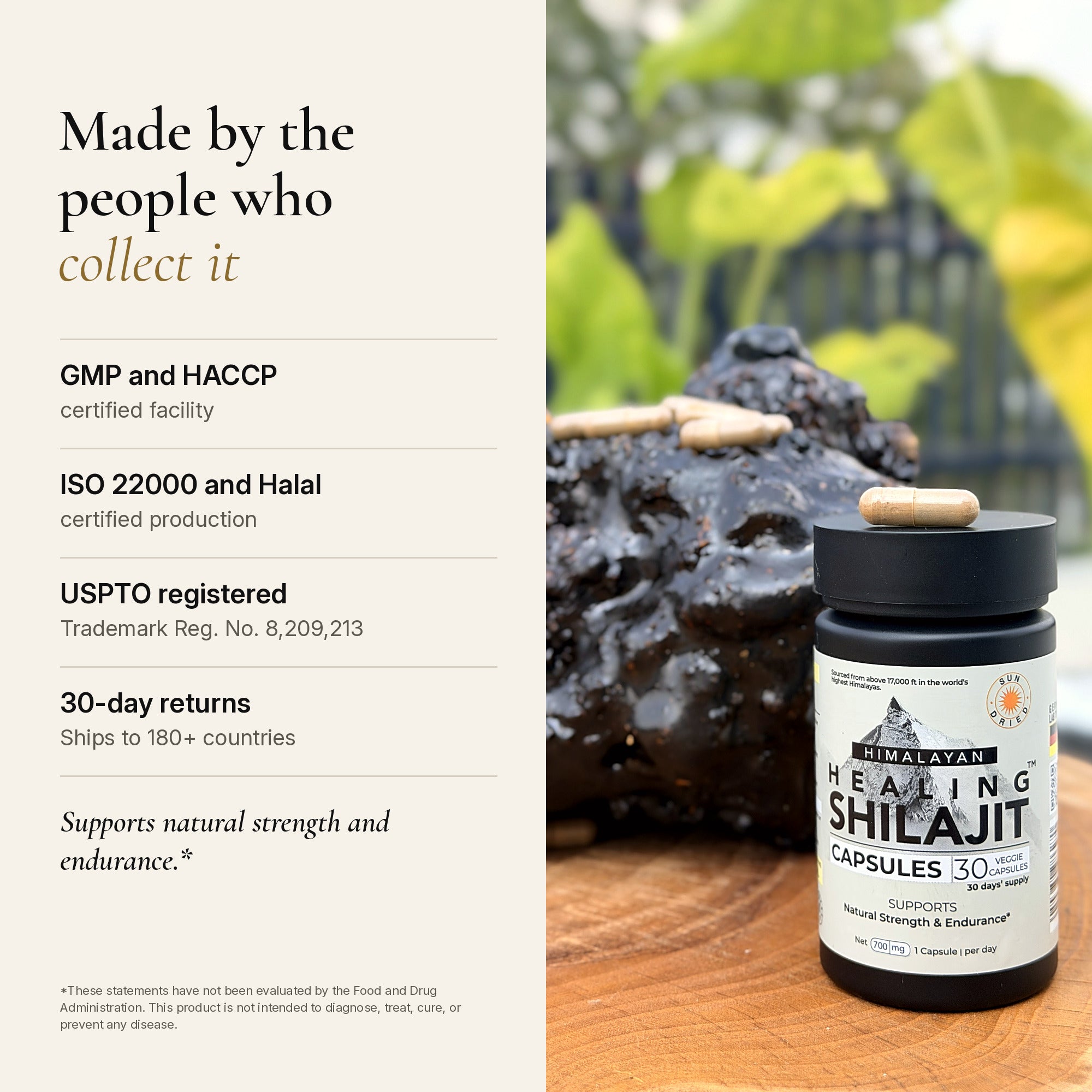 Sun-Dried Himalayan Shilajit Powder Capsules — 700 mg, 30 Veggie Capsules