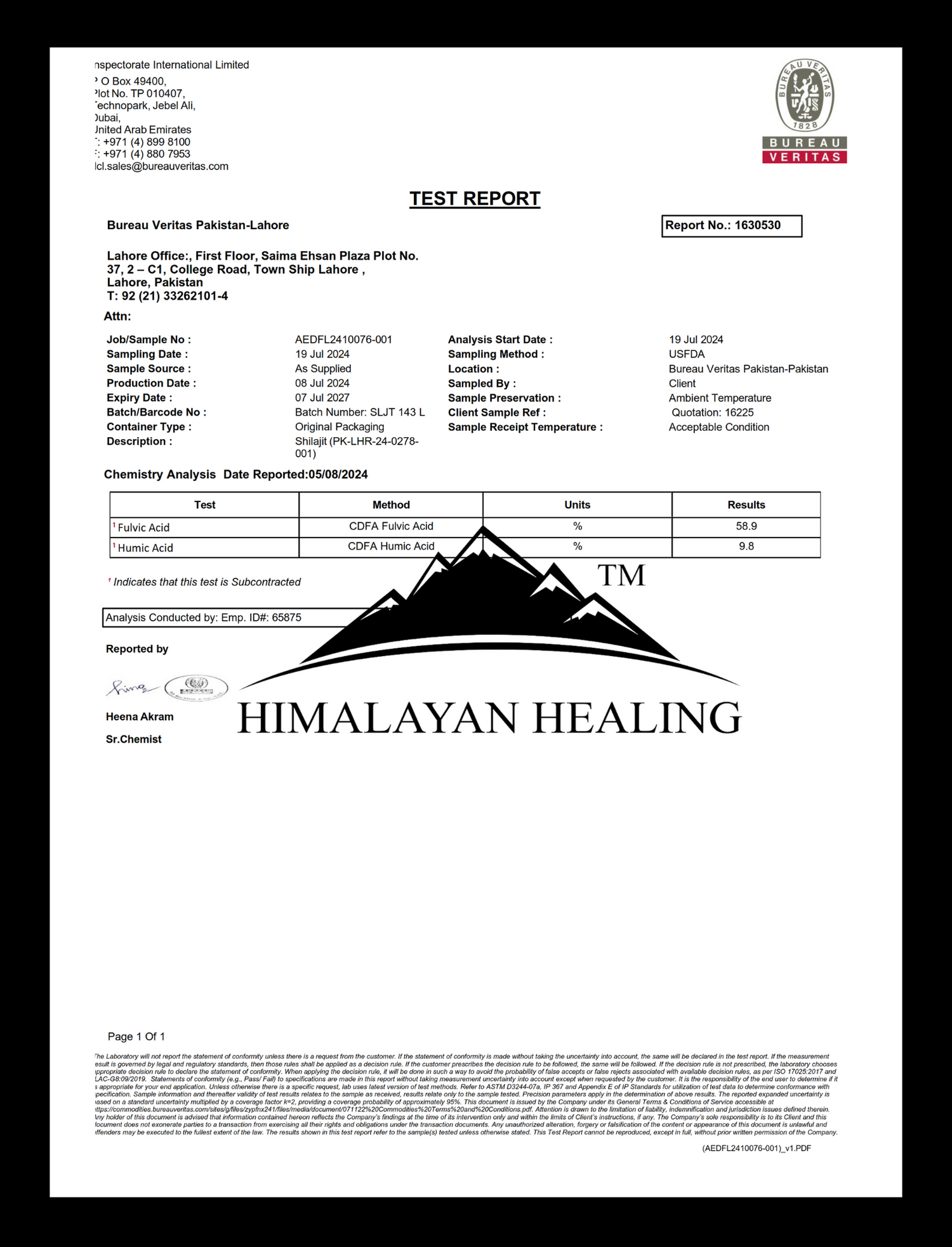 Lab Reports Himalayan Healing Shilajit